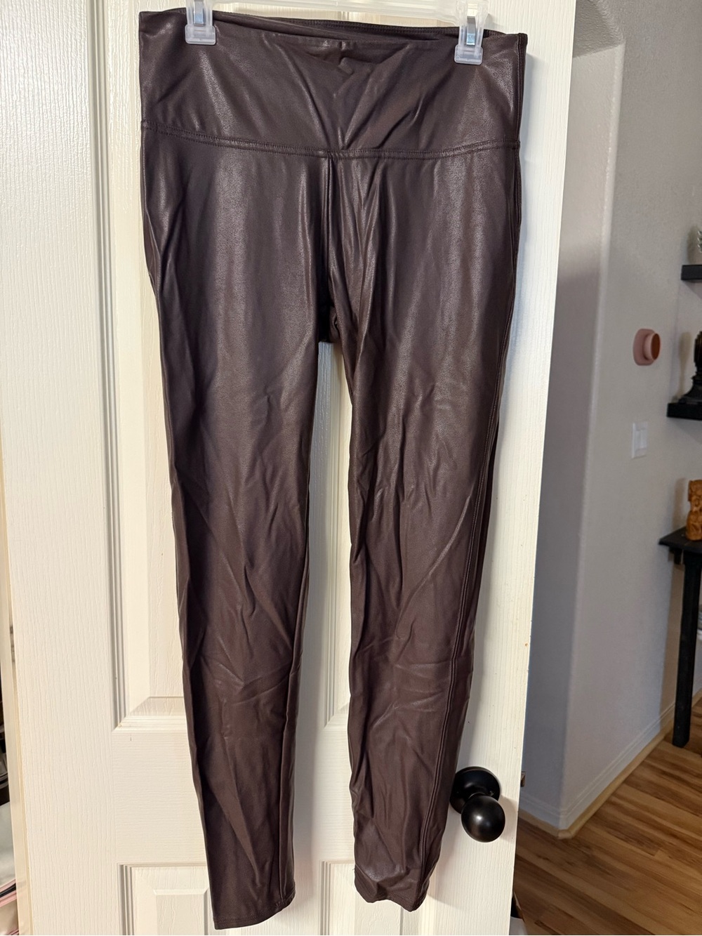 Time and Tru Faux Leather High-Waist Leggings in Dark Brown